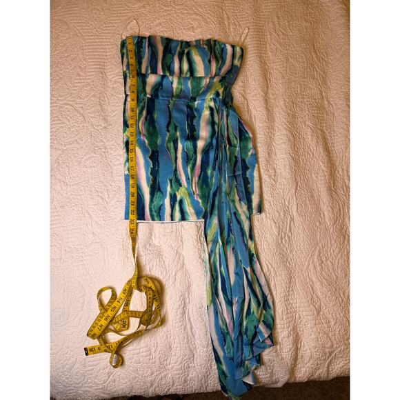 Hello Molly Strapless Watercolor Mini dress Blue/Green size Small 4 Pre-Owned - Picture 3 of 9
